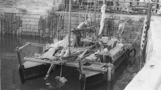 A home-built catamaran by James Wharram in Falmouth