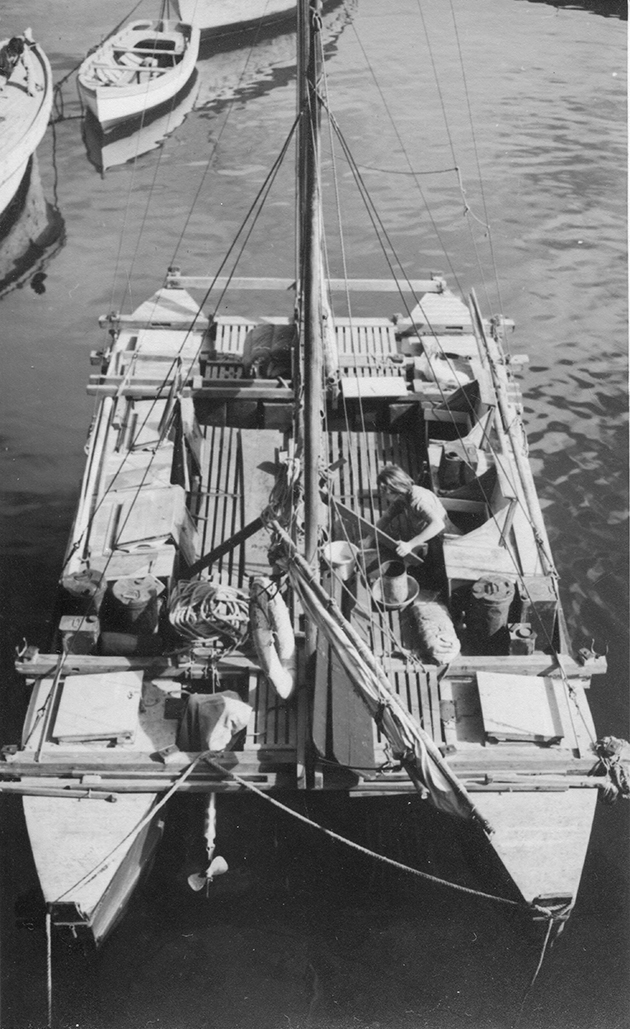 An overhead shot of a home-built boat